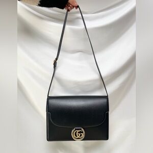 •••SOLD•••Gucci Textured Calfskin Medium Torchon GG Ring Shoulder Bag Black